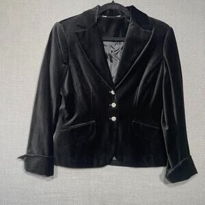 Women’s Black Velvet Blazer Jacket Rhinestone Buttons Holiday Whimsygoth M